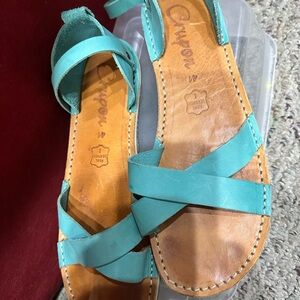 Crupon Teal Leather Strappy Women's Sandals